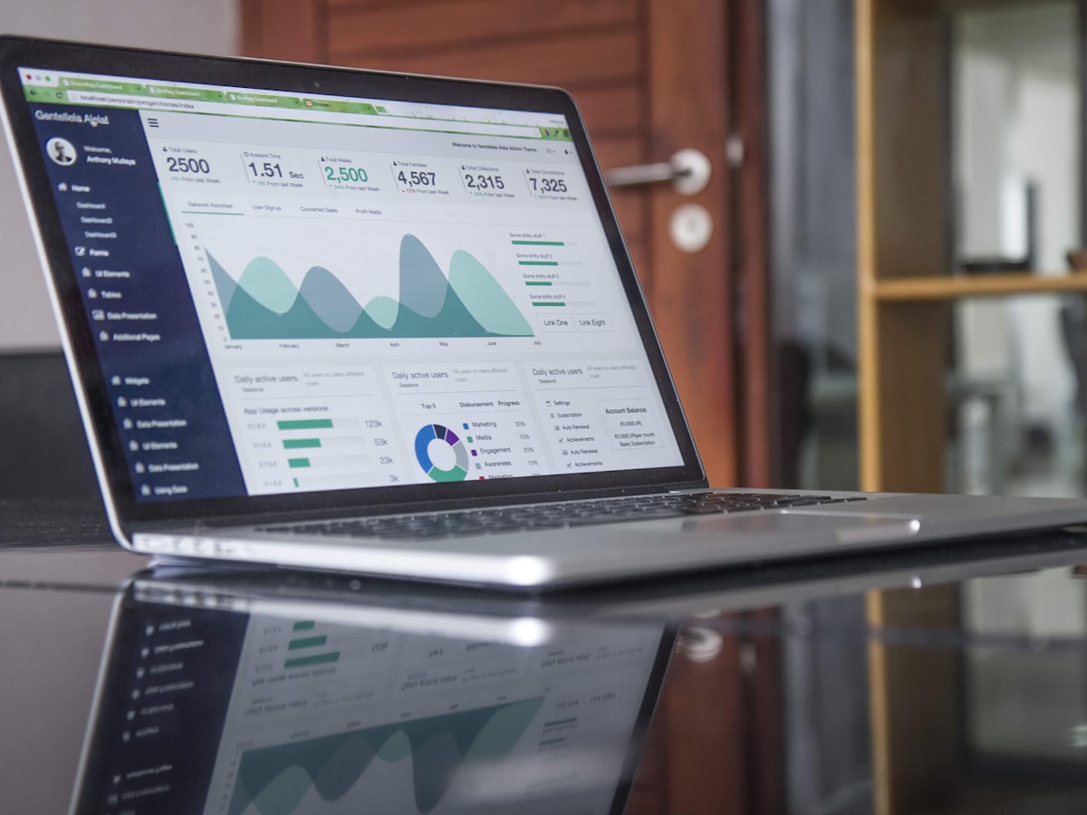 A laptop showing campaign analytics on a desk